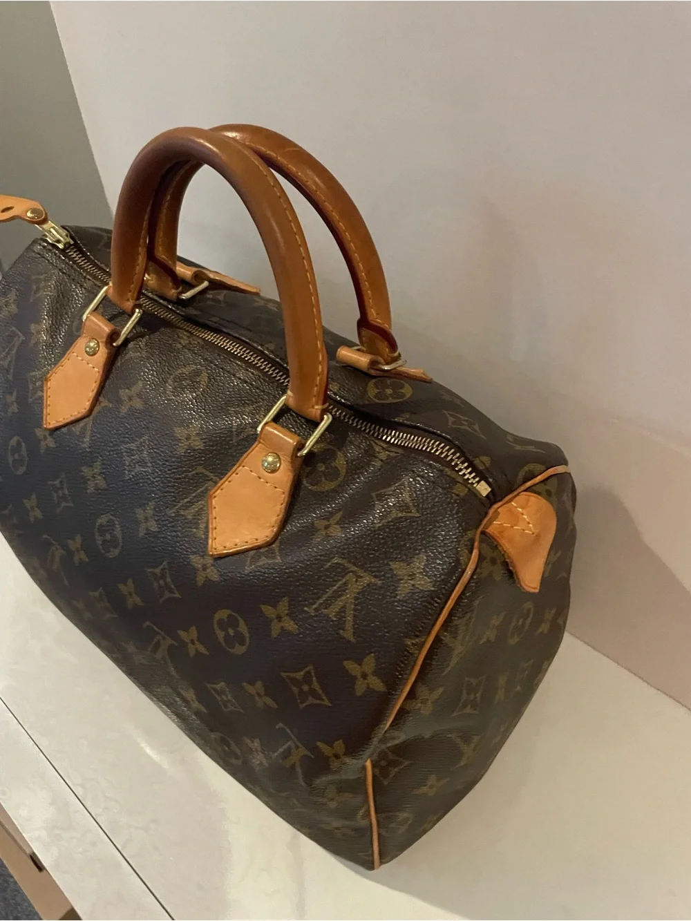 Louis Vuitton Monogram Canvas Satchel with Tan Leather Trim